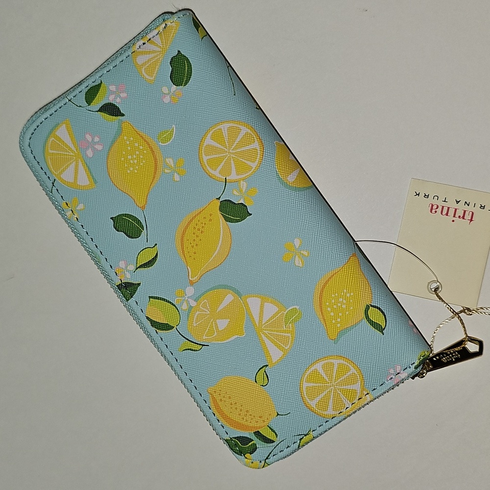 Trina Turk Lemon Print Blue and Yellow Zip Around Wallet 🍋 - Picture 10 of 11